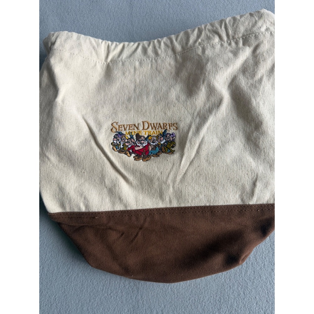 Disney Parks Seven Dwarfs Mine Train Canvas Drawstring Backpack Brown Cream